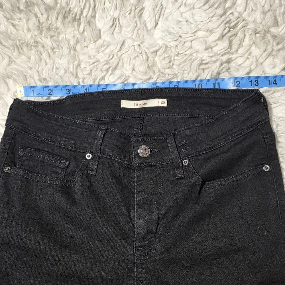 Levi 711 Mid Rise Skinny Jeans Womens Size 28/28 Black